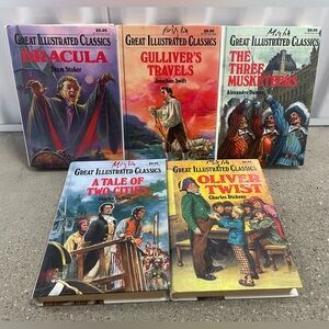 Lot of 5 Vintage hardcover Great Illustrated Classics Books - adventure theme